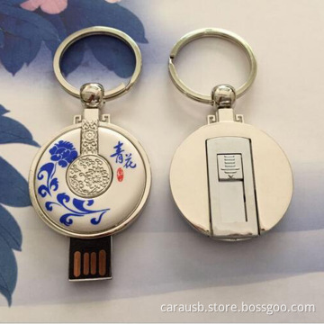 CaraUSB new ceramic blue and white porcelain Usb sticks has keychain Vinyl chip push-pull personalized gift ideas